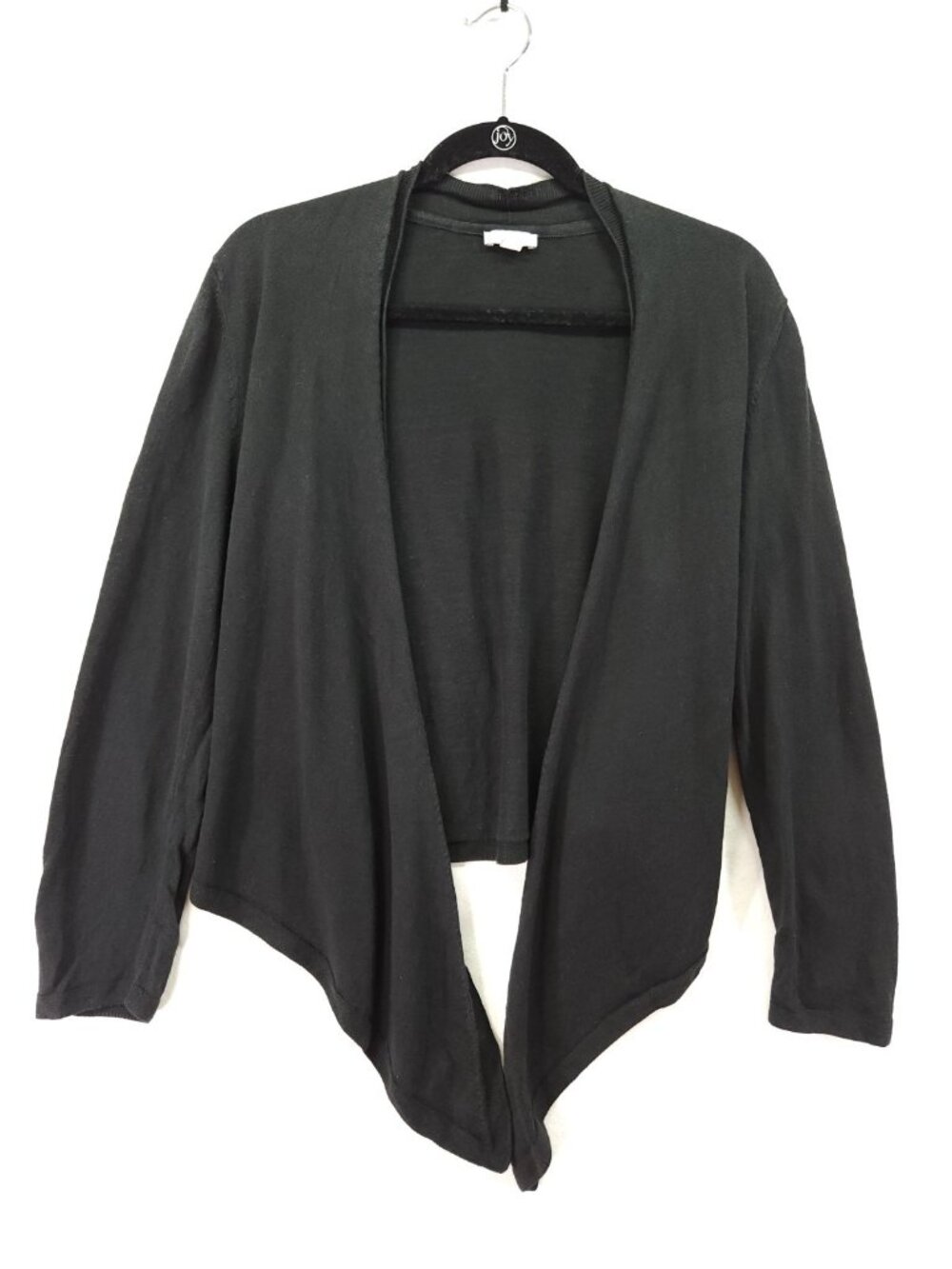 J Jill Womens Size Medium Black Linen Blend Open Front Waterfall Drape Cardigan